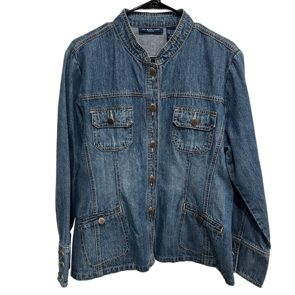 Bill Blass Jeans Denim Button Front Jacket Denim Blue Size XL Petite Classic